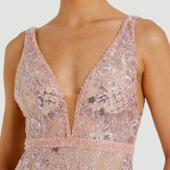 $698 Mac Duggal 67481 Size 10 Pink Floral Embroidered VNeck Long Maxi Gown Dress - Picture 4 of 5